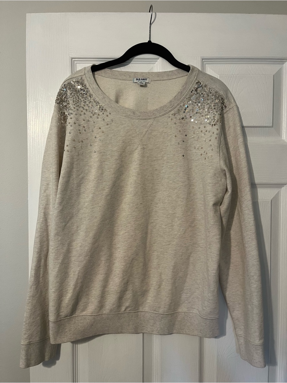 Old Navy Cream Sequin-Shoulder Crewneck Sweatshirt